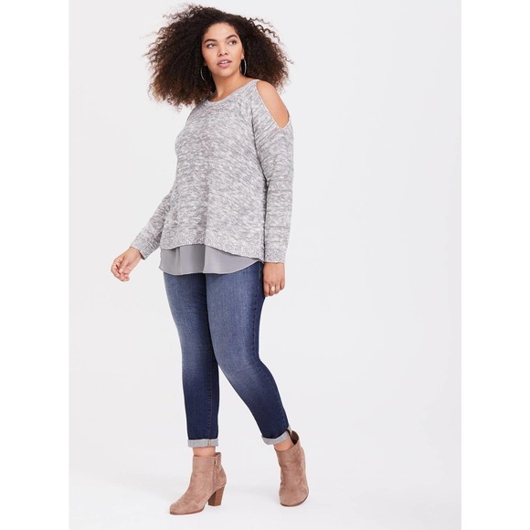 Torrid Marled Gray Cold Shoulder Pullover Sweater SZ 2 - Picture 1 of 9